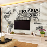 砖块地图壁画客厅卧室餐厅电视，背景墙现代简约壁纸世界轮廓墙纸