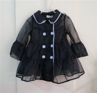 韩版宝儿童装欧根纱上衣女童娃娃款风衣春款外套S1932
