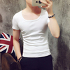 夏季男士纯色圆领t恤修身白色短袖，韩版潮流青少年低领打底衫半袖