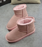 冬季糖果色牛皮加厚马卡龙可爱粉色雪地靴女士棉靴短靴子