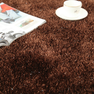 房间 深咖啡色装饰客厅地毯 丝弹力亮丝长毛棕色茶几毯 轻奢