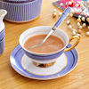 蓝条纹高档描金欧式奢华骨瓷，咖啡杯英式下午茶杯具套装陶瓷花茶杯