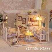 diy小屋小猫日记手工，制作拼装小房子模型玩具，情人节礼物生日女生