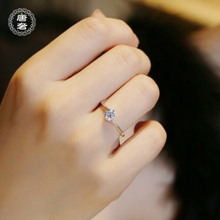 唐奢925纯银二爪D色莫桑石钻戒仿真钻石求订婚结婚戒指女小众设计