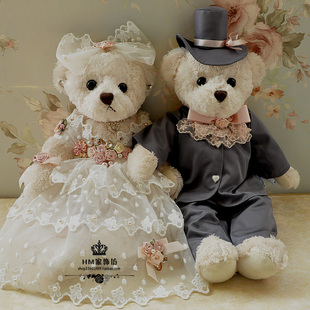 韩国婚礼高档婚纱婚庆泰迪熊西式情侣，熊大号(熊大号，)车头压床娃娃结婚公仔
