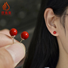 s925纯银耳钉针中国红大红色，耳环石榴红女气质，小巧简约韩国防(韩国防)过敏