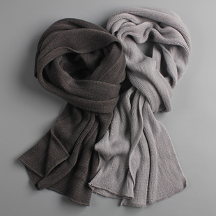 毛线围巾窄版超长款保暖秋冬季男女通用情侣浅深灰色针织纯色韩版
