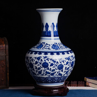 景德镇陶瓷器仿古青花瓷花瓶，摆件现代简约客厅装饰插画工艺品
