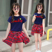 童装女童夏装短袖套装2024纯棉韩版时尚中大童儿童裙裤两件套