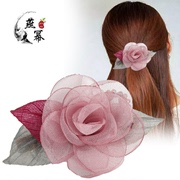 韩国头饰发夹马尾夹顶夹发卡花朵布艺弹簧夹盘发淑女盘发饰品玫瑰