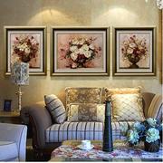 客厅装饰画欧式家居挂画沙发背景墙画现代花卉油画组合大气三联画
