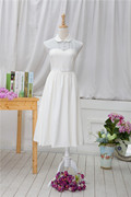 原创设计米白色撞色小波点欧美赫本复古连衣裙