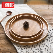 日式实木托盘圆形茶盘，简约木质盘子茶壶茶托家用木盘，点心盘水果盘