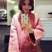 春秋女装中长款韩版针织衫，a字型粉色宽松加厚毛衣，外套开衫不起球