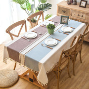 中式桌布棉麻布艺风拼色时光印记绣花流苏长方形茶几盖布圆餐桌布