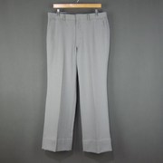 日本产二手商务大码 灰白色条纹羊毛料长裤喇叭男式西裤 W88