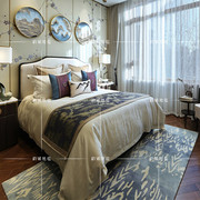 现代蓝色地中海美式宜家地毯沙发，茶几客厅卧室，床边书房手工毯定制