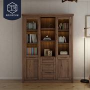 定制别墅豪宅书房北美黑胡桃木，家具单个书柜超大实木书柜组合