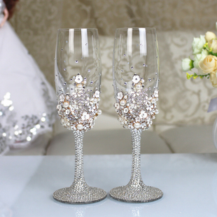 欧式婚礼结婚敬酒杯2个无沿水晶玻璃，香槟杯创意奢华高脚对杯套装