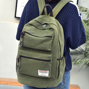 韩版潮帆布双肩包男女士，英伦复古休闲高中学生书包大容量旅行背包
