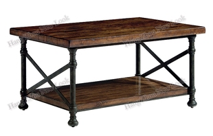 loft北欧铁艺茶几简约现代实木茶台美式复古做旧长方形桌子泡茶桌