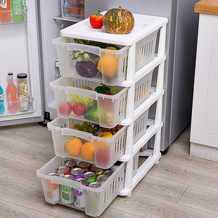 日式抽屉式塑料水果收纳筐整理箱，多层落地厨房置物架果蔬收纳篮