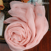 韩国真丝丝巾女春秋冬季长款纱巾 纯色桑蚕丝围巾披肩两用 淡粉色