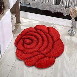 简约现代3d立体玫瑰花地垫婚房客厅，地毯圆形卧室，床边进门垫玄关毯