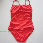 带胸垫正红色连体秀气 双肩连体泳衣遮肚子，收小腹连体大红泳衣