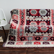北欧式美式四季夏季简约现代棉麻防滑全盖沙发巾，盖布盖毯床盖红