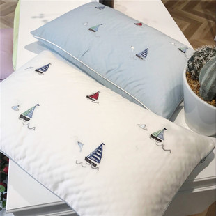 60支长绒棉刺绣枕套卡通帆船，儿童枕头套30x50cm40x60cm小孩枕芯