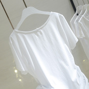 2023夏季韩版宽松纯白色短袖T恤女毛边圆领棉质半袖上衣B100