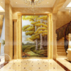 艺术玻璃走廊背景墙简欧欧式风格玄关，隔断立体深雕发财树