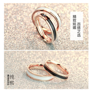 黑白陶瓷戒指女镀18k玫瑰金彩金(金彩金，)日韩版钛钢对戒尾戒潮人小指环