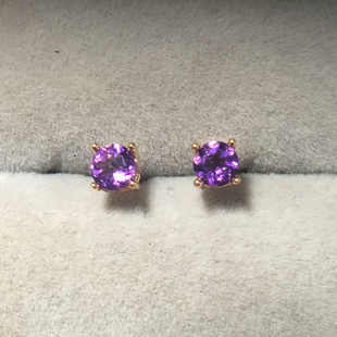 4毫米 纯天然紫水晶 S925纯银镀白金 4爪耳钉 耳环