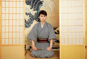 日本传统和服正装花美男，和服浴衣套装，小格武士和服加腰带套装