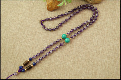 翡翠蜜蜡天然紫水晶挂件绳佛牌链