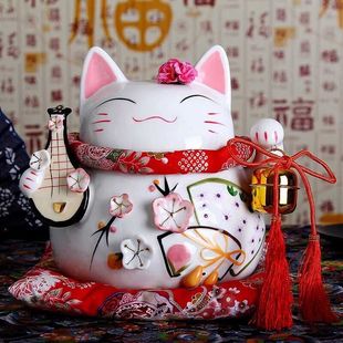 招财猫摆件日本招桃花猫，陶瓷存钱罐储蓄罐创意生日礼物家居