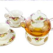 厂整套英式玫瑰花茶壶玻璃茶具套装陶瓷过滤内胆带加热底座泡茶库
