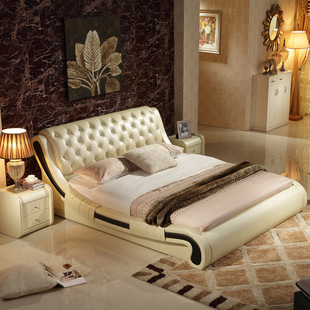 软床真皮双人床1.5m1.8m米，乳胶床垫储物主，卧婚床现代简约席梦思床