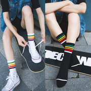 登元夏季中筒袜韩国风潮牌彩虹两三条杠袜子运动街头裤袜潮堆堆袜