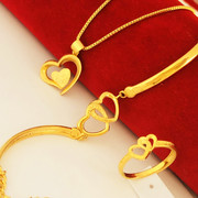 新娘结婚心心相印三件套越南沙金黄铜镀金女心形盒子链项链不掉色