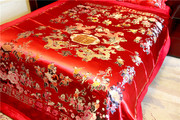 大红色结婚龙凤百子图四件套，杭州丝绸缎被套，全棉床单枕套婚庆床品