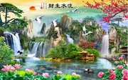 山水风景画中式自粘墙贴大型壁画客厅电视背景墙画墙壁纸山清水秀