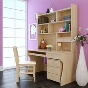 实木电脑桌带书架书柜，组合台式家用写字桌，书桌松木儿童学习桌