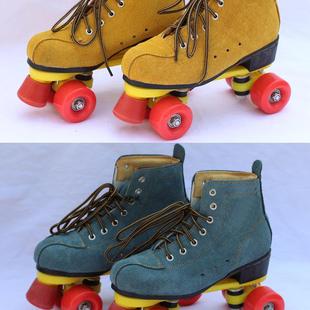 溜冰场专用牛皮成年4轮双排轮滑鞋双排溜冰鞋旱冰鞋溜冰鞋双排轮