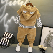 男童秋装三件套儿童宝宝卫衣，套装1-3-5岁6婴儿，小孩灯芯绒衣服