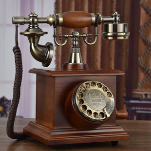 欧式美式老式旋转拨号电话机实木，家用仿古固定座机无线插卡电话机