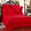 蕾丝床单单品婚庆大红床单三件套提花枕套蕾丝单人枕套单双人床
