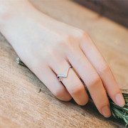 韩版开口v型戒指关节戒指，指环可调节锆石，微镶戒指指环时尚个性